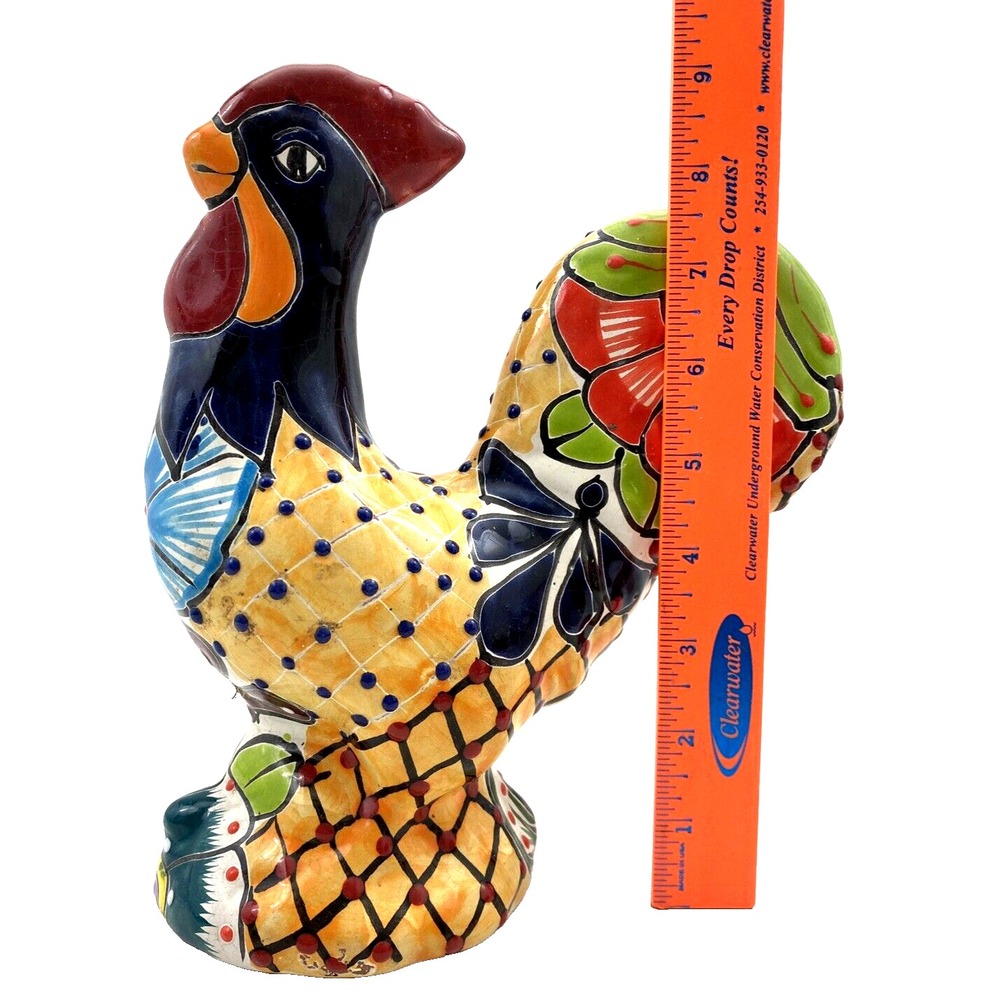 Talavera Rooster Multicolor Mexican Terra Cotta Pottery  9" Tall - Picture 12 of 16